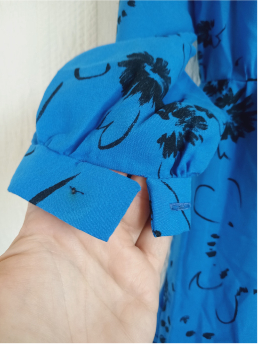 80s Button down Midi shirt Dress electric Blue Black floral vintage secretary M - Picture 11 of 16